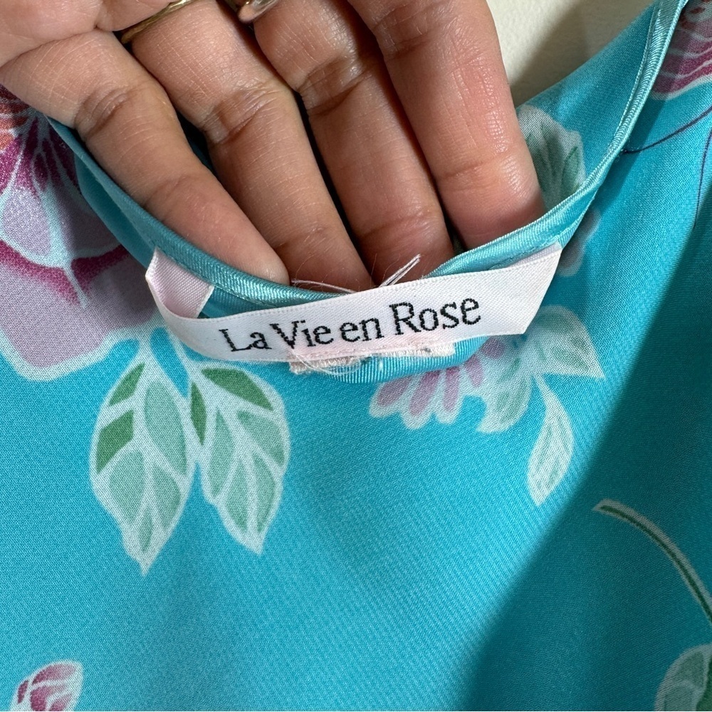 Vintage La Vie en Rose Blue Floral Y2K 90s Slip Style Maxi Dress Size L - Picture 4 of 13